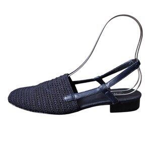 Vaneli Janet Knit Crochet Navy Slingback Boho Flat Sandal Shoe